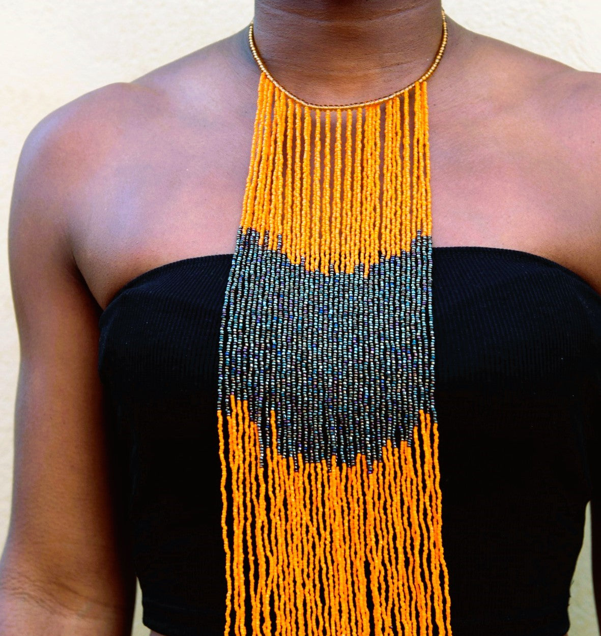 Bead Necklace - Orange & Black